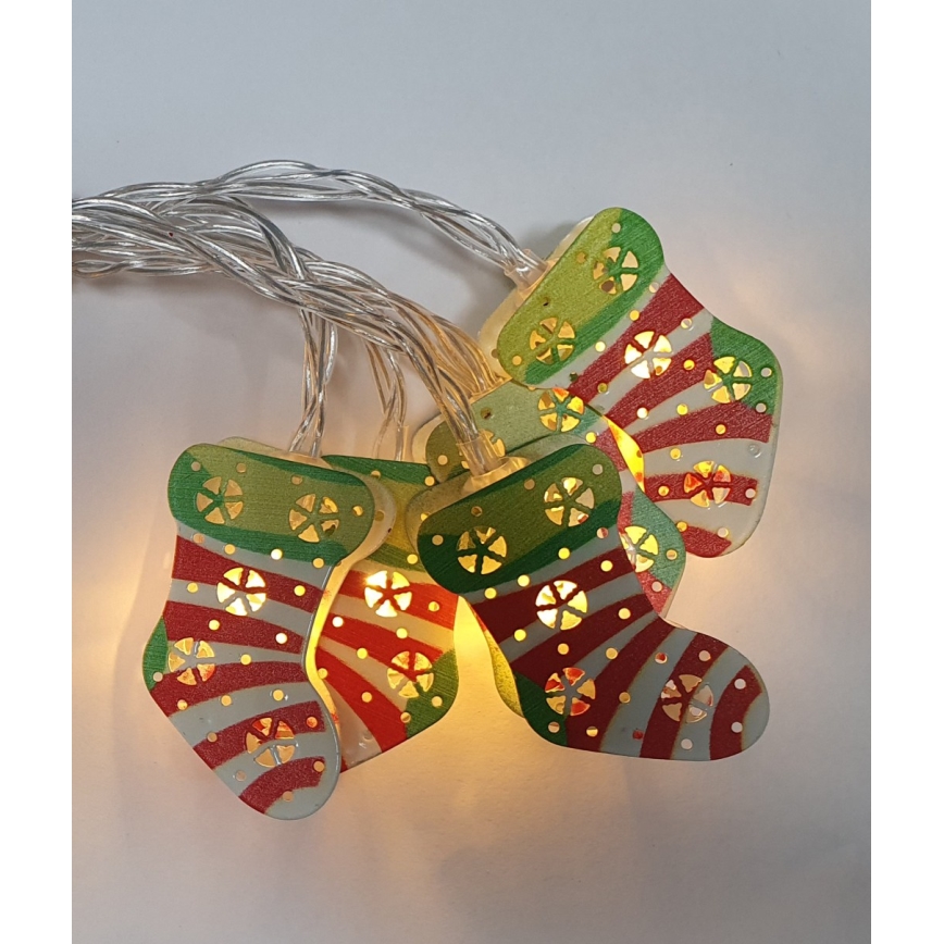 LED vianočný vonkajší reťaz 10xLED/2xAA 1,65 m IP44 teplá biela pančuchy