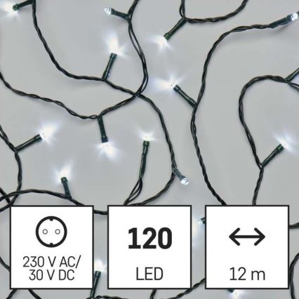 LED Vianočný vonkajší reťaz 120xLED/17m IP44 studená biela
