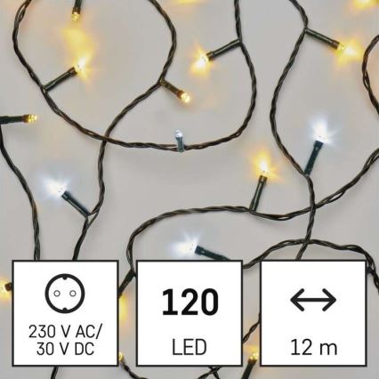 LED vianočný vonkajší reťaz 120xLED/2 funkcie 17m IP44 teplá/studená biela