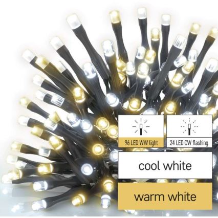 LED vianočný vonkajší reťaz 120xLED/2 funkcie 17m IP44 teplá/studená biela