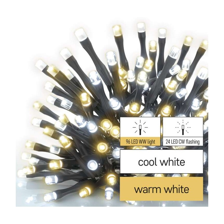 LED vianočný vonkajší reťaz 120xLED/2 funkcie 17m IP44 teplá/studená biela