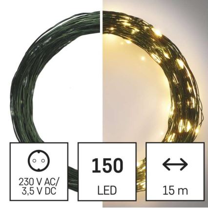 LED Vianočný vonkajší reťaz 150xLED/20m IP44 teplá biela