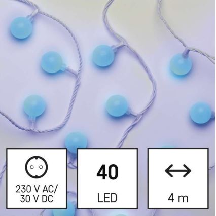 LED Vianočný vonkajší reťaz 40xLED/9m IP44 modrá