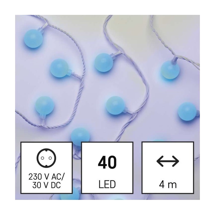 LED Vianočný vonkajší reťaz 40xLED/9m IP44 modrá
