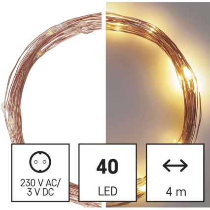 LED Vianočný vonkajší reťaz 40xLED/9m IP44 teplá biela
