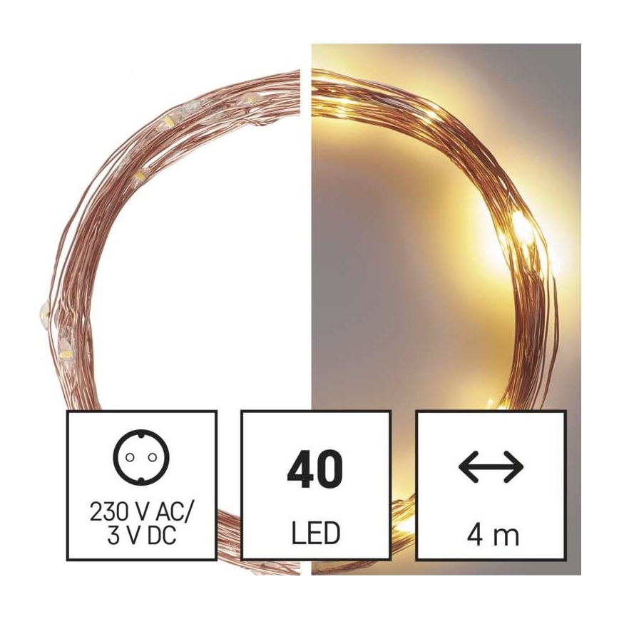LED Vianočný vonkajší reťaz 40xLED/9m IP44 teplá biela