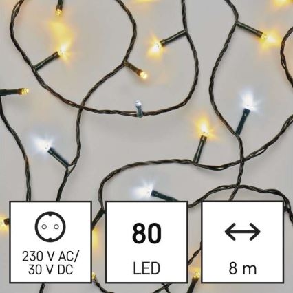LED Vianočný vonkajší reťaz 80xLED/13m IP44 teplá/studená biela