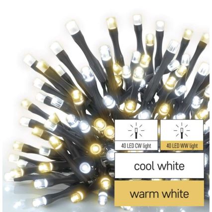 LED Vianočný vonkajší reťaz 80xLED/13m IP44 teplá/studená biela