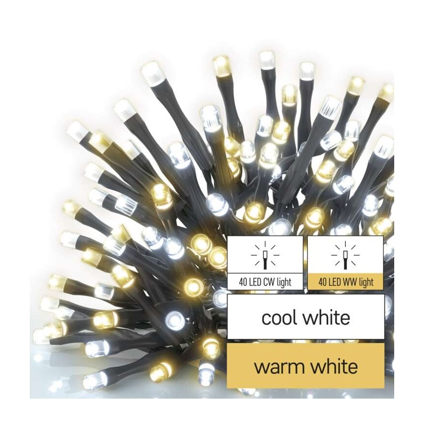 LED Vianočný vonkajší reťaz 80xLED/13m IP44 teplá/studená biela
