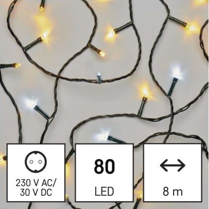 LED vianočný vonkajší reťaz 80xLED/2 funkcie 13m IP44 teplá/studená biela