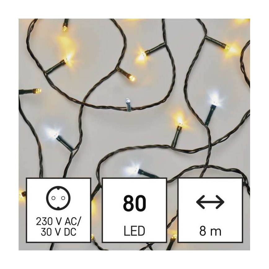 LED vianočný vonkajší reťaz 80xLED/2 funkcie 13m IP44 teplá/studená biela