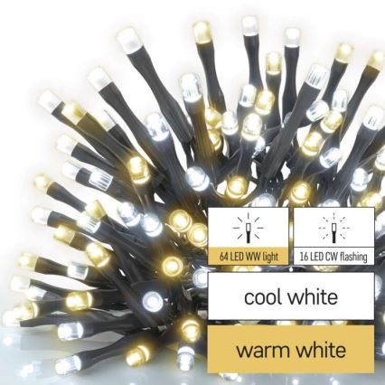 LED vianočný vonkajší reťaz 80xLED/2 funkcie 13m IP44 teplá/studená biela