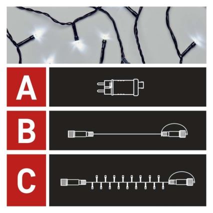 LED vianočný vonkajší svetelný reťazec 100×LED/15 m IP44 studená biela