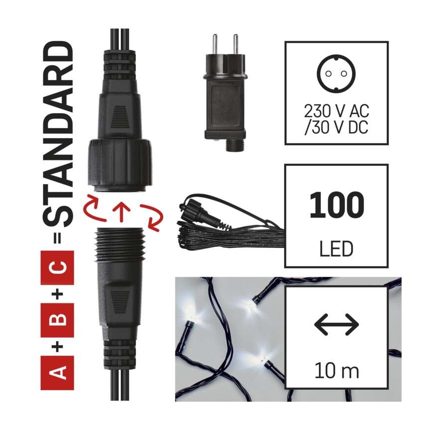 LED vianočný vonkajší svetelný reťazec 100×LED/15 m IP44 studená biela
