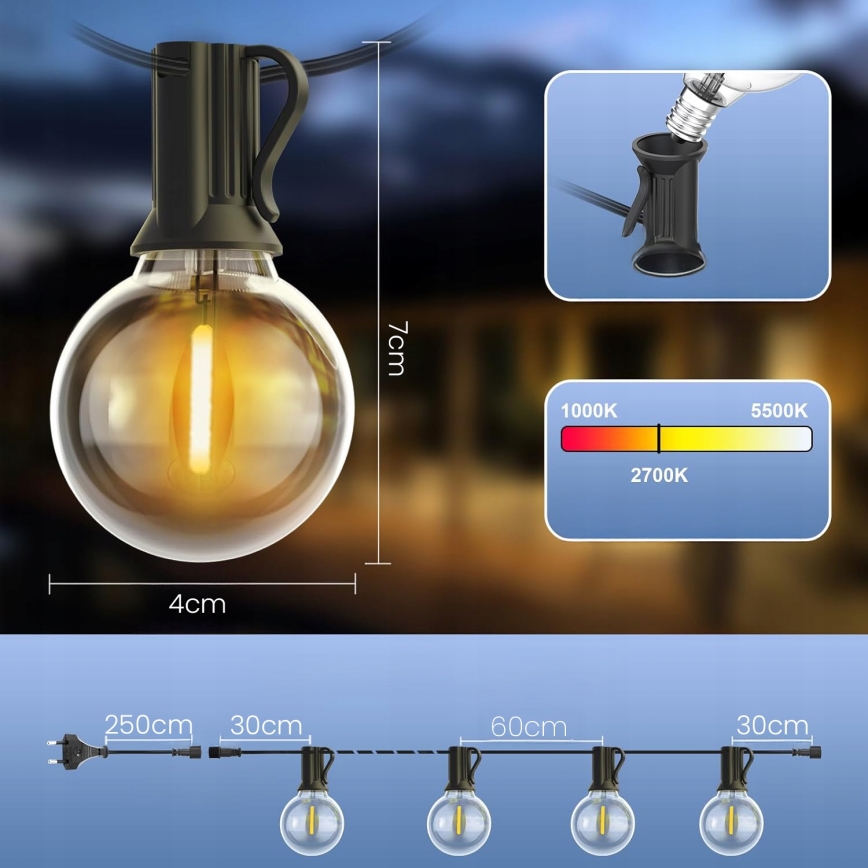 LED vonkajší dekoračný reťaz 25xE12/1W/230V 17,5 m IP65 čierny