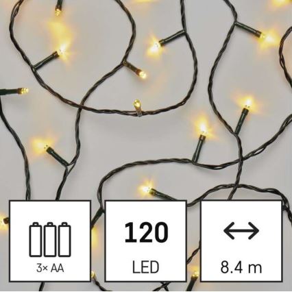 LED vonkajší reťaz 120xLED/3xAA 8,9m IP44 teplá biela