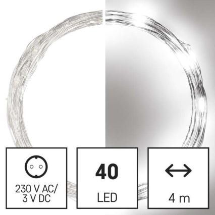 LED vonkajší reťazec 40xLED/9m IP44 studená biela