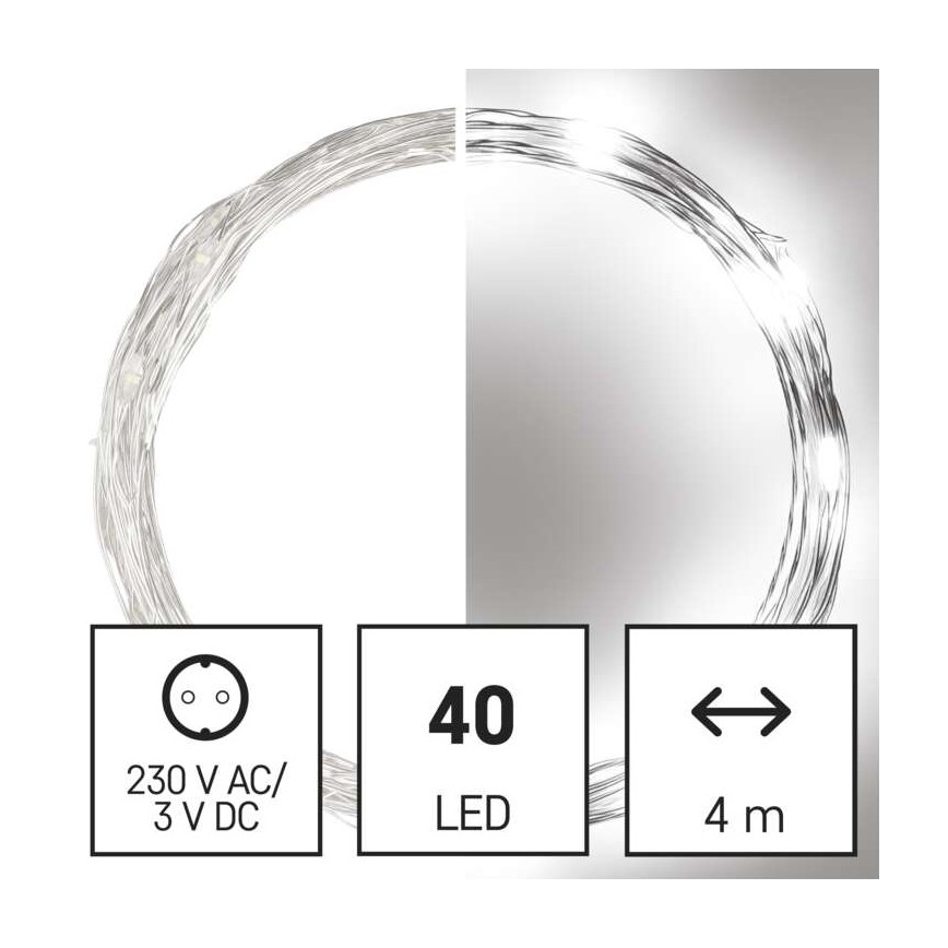 LED vonkajší reťazec 40xLED/9m IP44 studená biela
