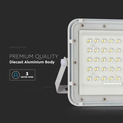 LED Vonkajší stmievateľný solárny reflektor LED/10W/3,2V IP65 4000K biela + diaľkové ovládanie