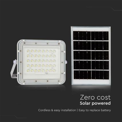 LED Vonkajší stmievateľný solárny reflektor LED/10W/3,2V IP65 6400K biela + diaľkové ovládanie