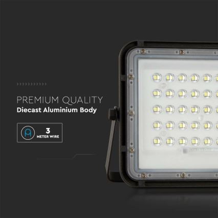 LED Vonkajší stmievateľný solárny reflektor LED/10W/3,2V IP65 6400K čierna + diaľkové ovládanie