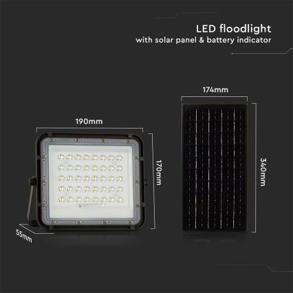 LED Vonkajší stmievateľný solárny reflektor LED/10W/3,2V IP65 6400K čierna + diaľkové ovládanie