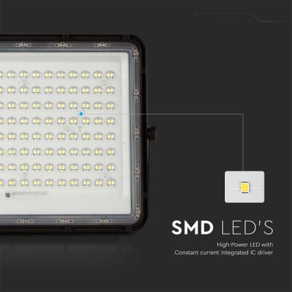 LED Vonkajší solárny reflektor LED/200W/3,2V 4000K čierna IP65 + diaľkové ovládanie