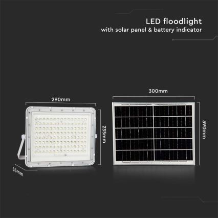 LED Vonkajší solárny reflektor LED/20W/3,2V 6400K biela IP65 + diaľkové ovládanie