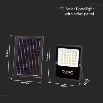 LED Vonkajší solárny reflektor LED/20W/3,2V 6400K IP65 + diaľkové ovládanie