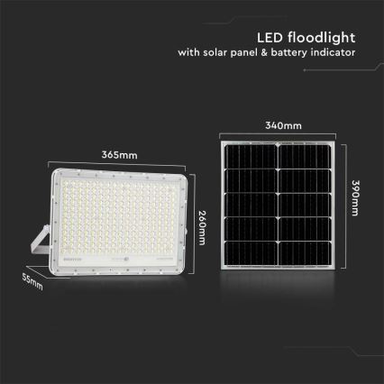 LED Vonkajší solárny reflektor LED/30W/3,2V 4000K biela IP65 + diaľkové ovládanie