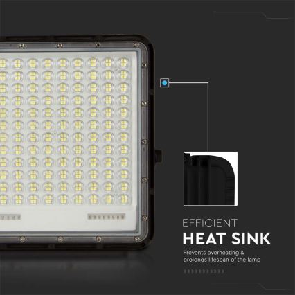 LED Vonkajší solárny reflektor LED/30W/3,2V 6400K čierna IP65 + diaľkové ovládanie