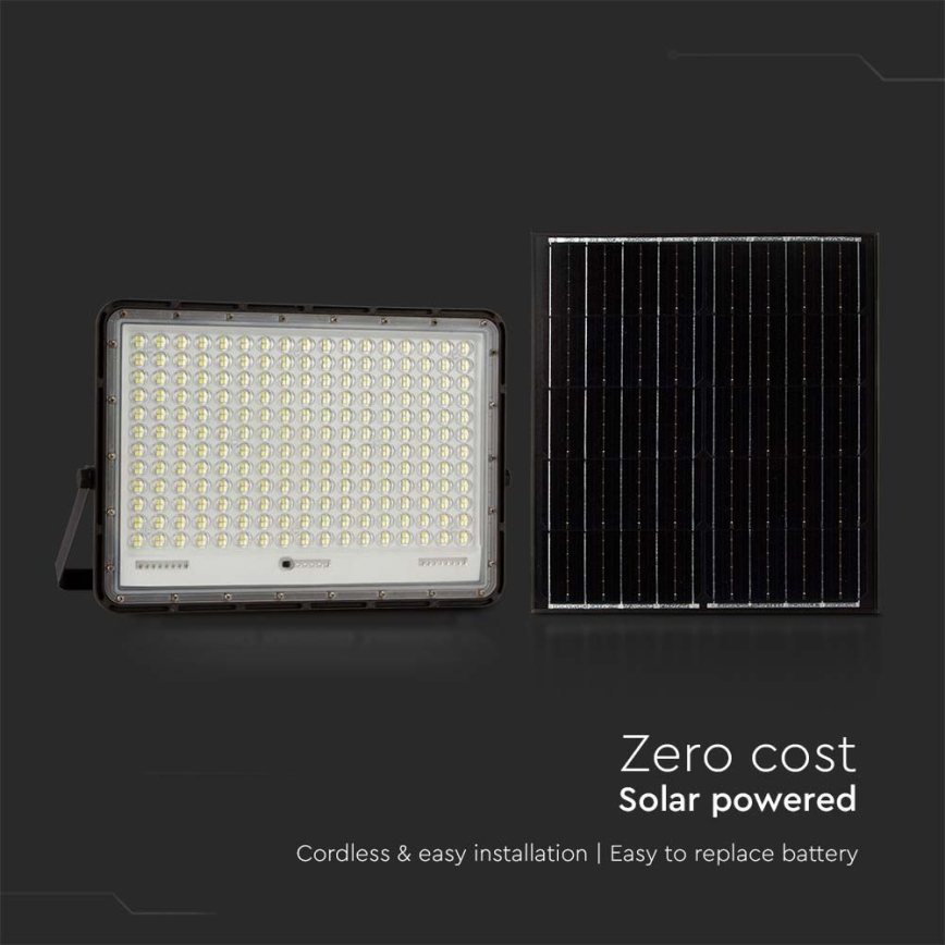 LED Vonkajší solárny reflektor LED/30W/3,2V 6400K čierna IP65 + diaľkové ovládanie