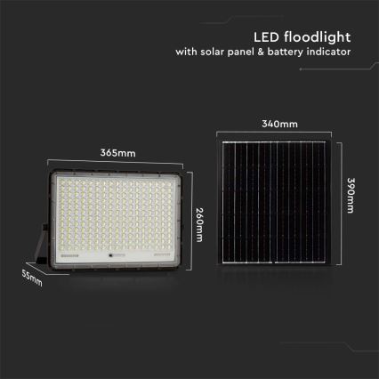 LED Vonkajší solárny reflektor LED/30W/3,2V 6400K čierna IP65 + diaľkové ovládanie