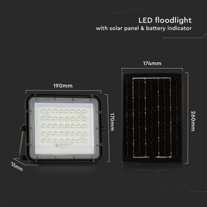 LED Vonkajší stmievateľný solárny reflektor LED/6W/3,2V IP65 4000K čierna + diaľkové ovládanie