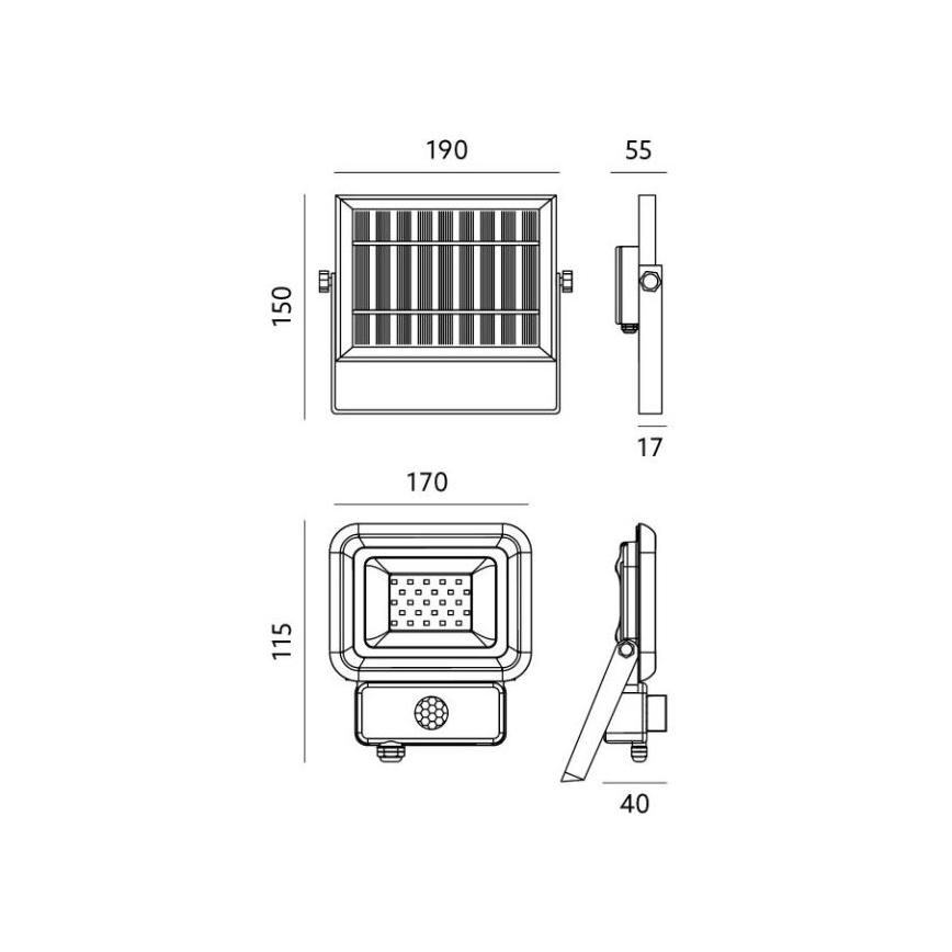 LED Vonkajší solárny reflektor so senzorom LED/10W/3,7V 6500K IP65 2200 mAh