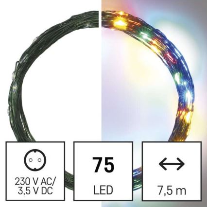 LED  vonkajší svetelný reťaz 75xLED/12,5m IP44 viacfarebný