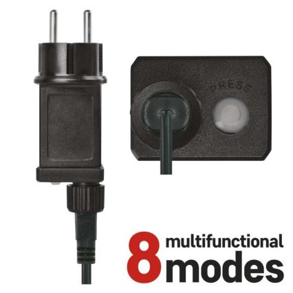 LED vonkajší svetelný reťazec 200× LED, 8 režimov, 8,6 m, IP44, teplá biela