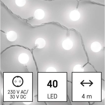 LED vonkajší svetelný reťazec 40xLED/9m IP44 studená biela