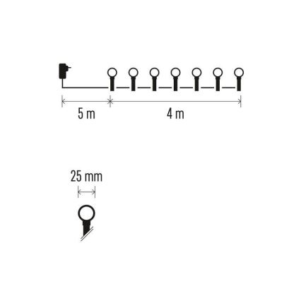 LED vonkajší svetelný reťazec 40xLED/9m IP44 studená biela