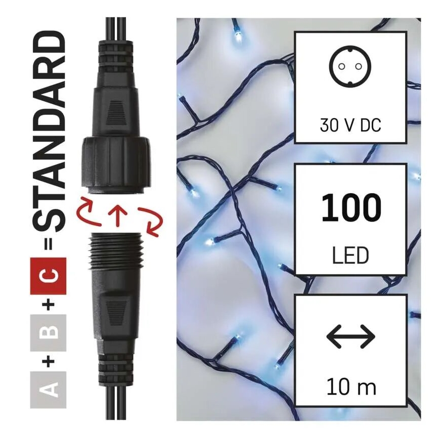 LED Vonkajší vianočný reťaz 100xLED/10m IP44 modrá