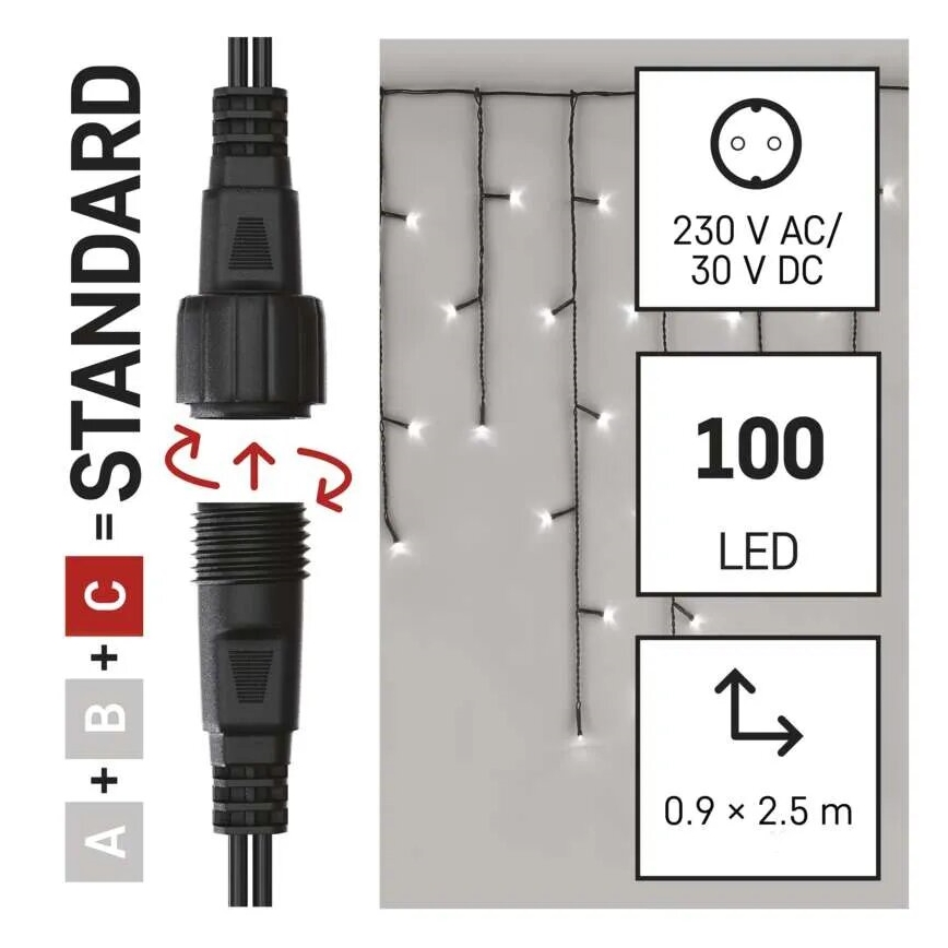 LED Vonkajší vianočný reťaz 100xLED/2,5x0,9m IP44 studená biela