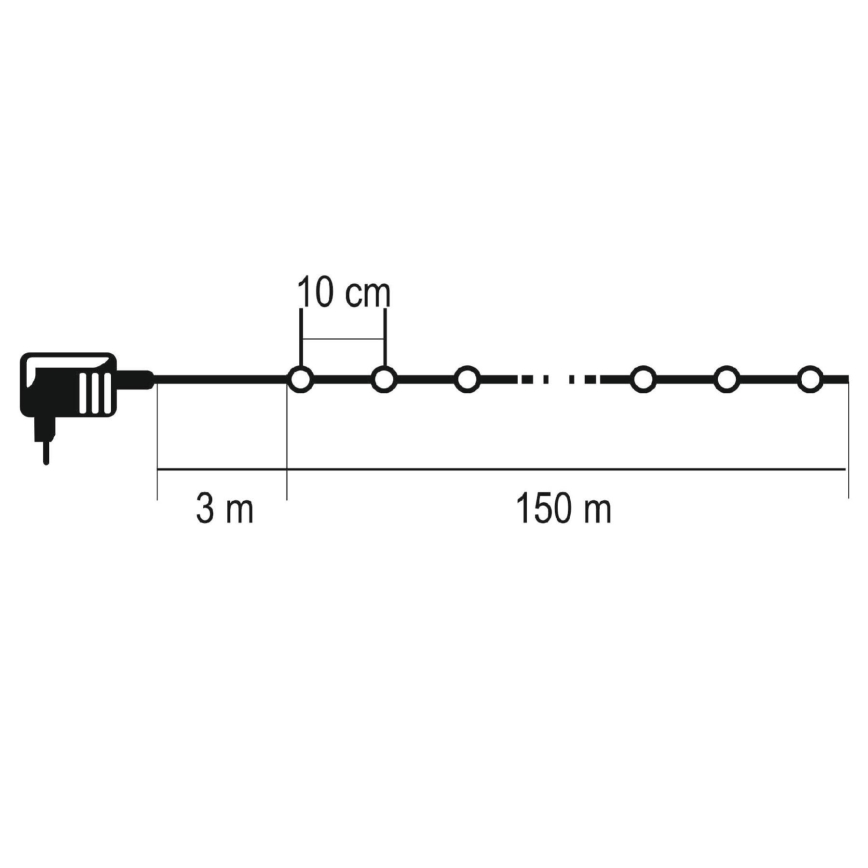 LED vonkajšia vianočná reťaz 1500xLED/230V 8 funkcií 153 m IP44 teplá biela + diaľkové ovládanie
