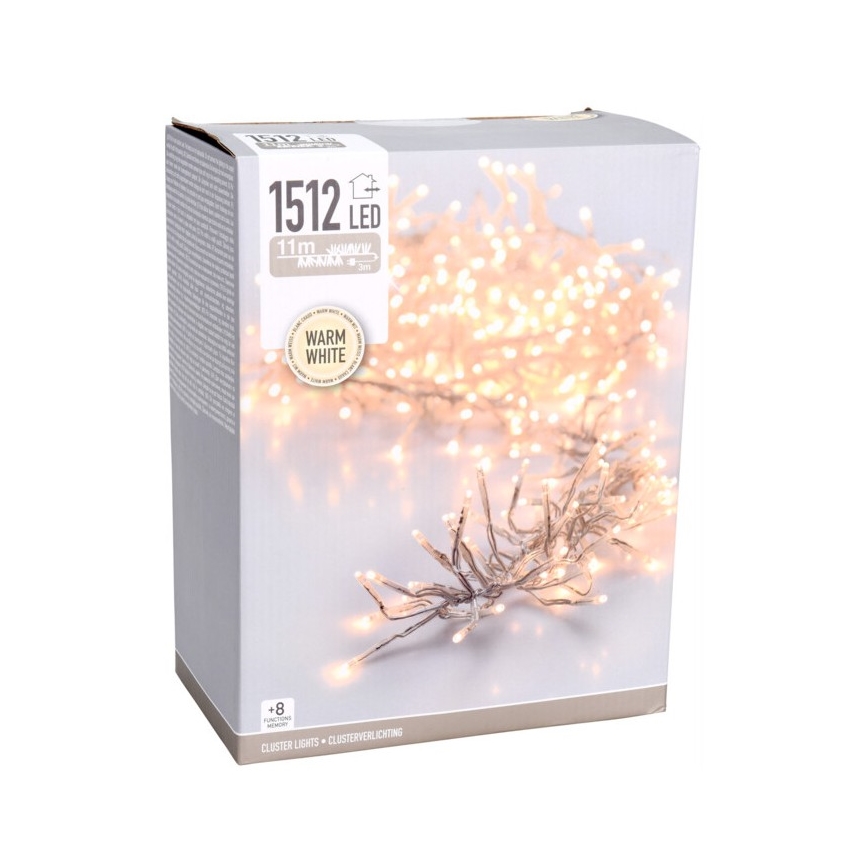 LED Vonkajší vianočný reťaz 1512xLED/230V/8 funkcií 14 m IP44 teplá biela