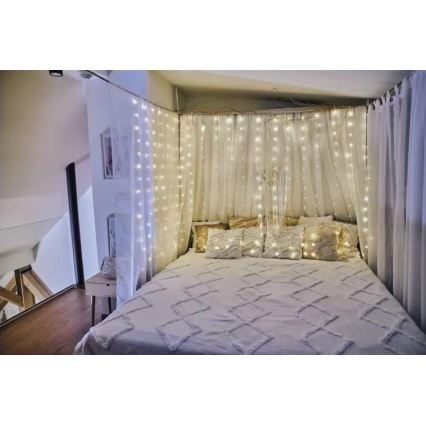 LED vonkajší vianočný reťaz 300xLED/8 funkcií 5,9 m IP44 teplá biela