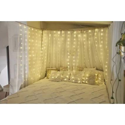 LED vonkajší vianočný reťaz 300xLED/8 funkcií 5,9 m IP44 teplá biela