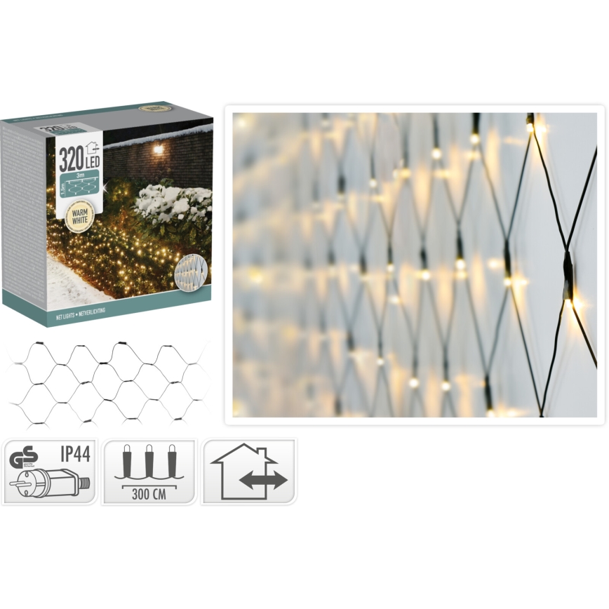 LED Vonkajší vianočný záves 320xLED/230V 3x1,5 m IP44 teplá biela