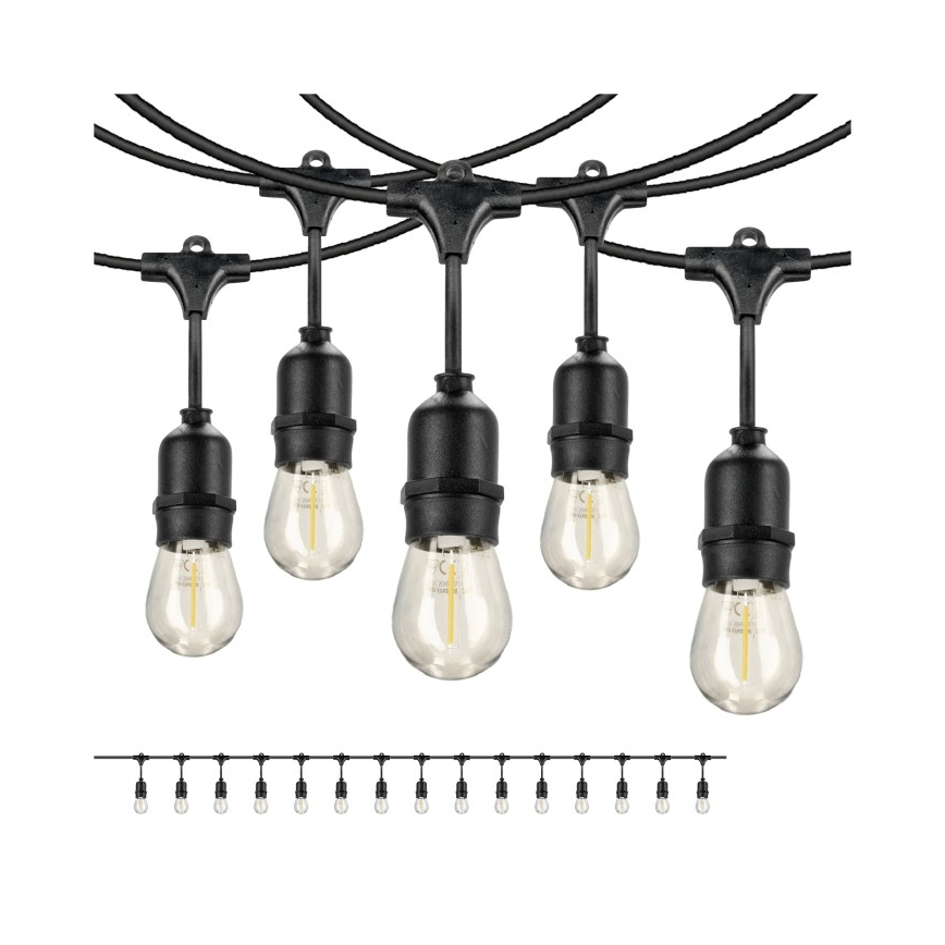 LED Vonkajšia dekoračná reťaz BAJA ST64 15xE27/1W/230V 15,9m IP44 teplá biela