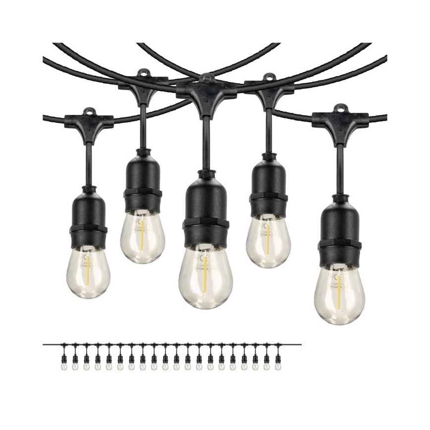 LED Vonkajšia dekoračná reťaz BAJA ST64 20xE27/1W/230V 10,9m IP44 teplá biela