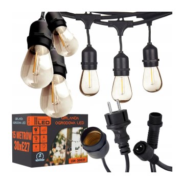 LED vonkajšia dekoratívna reťaz 15xE27/1W/230V 15,94 m IP44 čierna