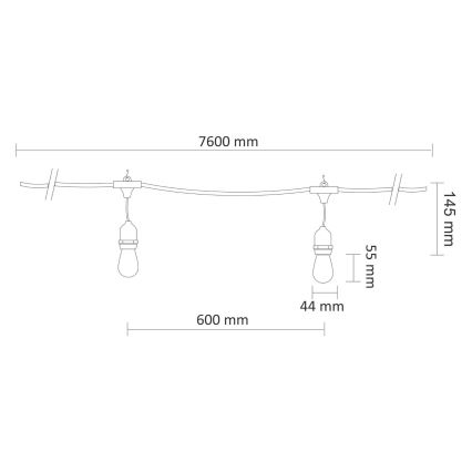 LED Vonkajšia dekoratívna reťaz PARTY NEON 7,6 m 10xE27/0,6W/36V IP44